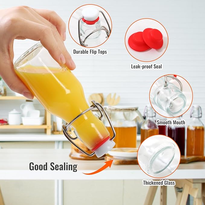 AuroTrends Swing Top Glass Bottles 4 oz 12Pack, Flip Top Glass Bottles with Airtight Flip Lids for Vanilla Extract Bottles/Home Brewing/Beverages/Oil (4 fl. oz, Set of 12)