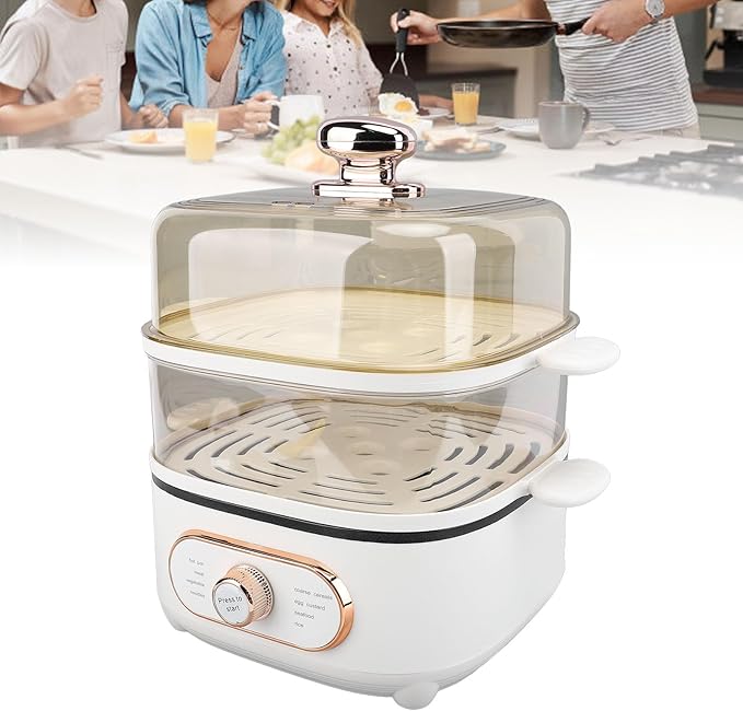 2 Tier Electric Food Steamer, 1200W Stackable Steam Cooker Electric Hot Pot Vegetable Steamer for Vegetable Seafood Soup Noodles Ramen Cooker (US)