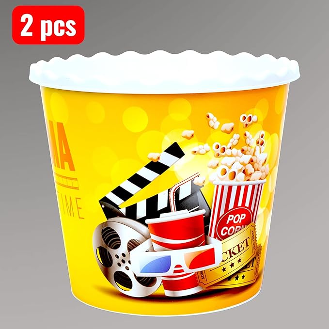 Modern Style Reusable Plastic Popcorn Box/Popcorn Containers/Popcorn Bowls Set for Movie Theater Night - (BPA Free - 8 Pack - 75 oz) (Popcorn Mix Z)