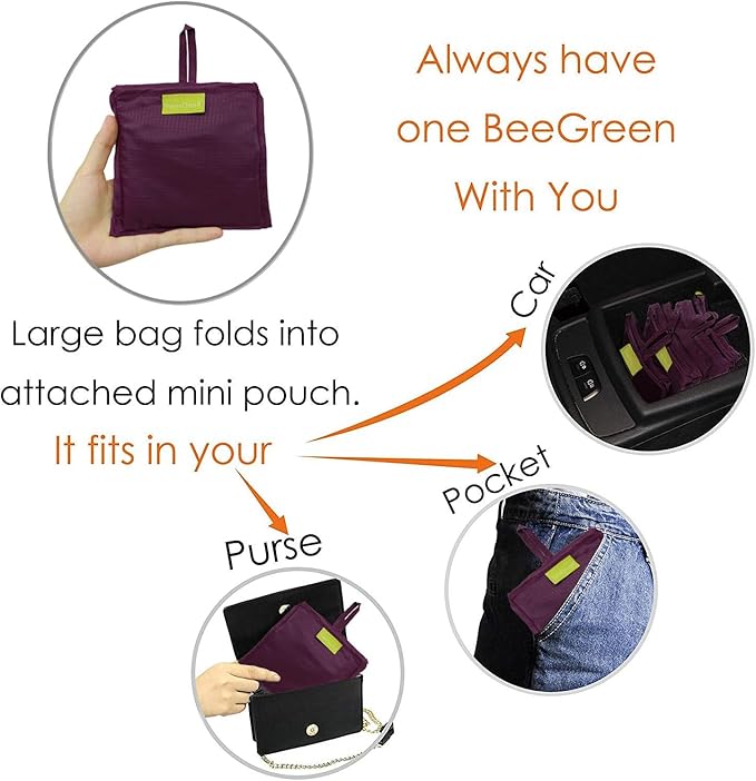 BeeGreen Burgundy Reusable Shopping Bags Wholesale Wine Red Reusable Grocery Bags Bulk Foldable-Machine Washable with Zipper Storage Pouch 20 Pieces