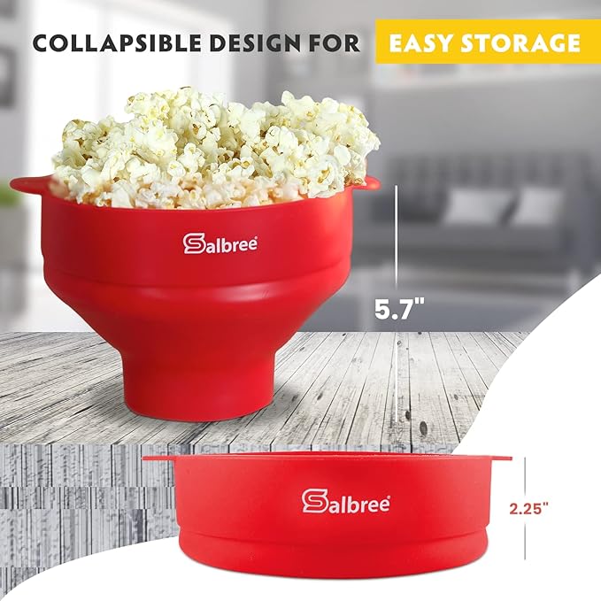 The Original Salbree Collapsible Silicone Microwave Popcorn Popper Maker Machine, Microwavable Bowl Holds 16 Cups, Uses Hot Air and Oil Always Optional - The Most Colors Available (Pink)