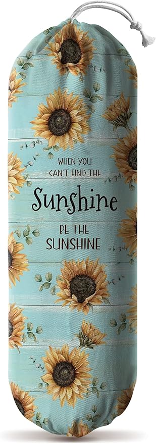 Hglian Sunflower Plastic Bag Holder Dispenser-Be The Sunshine Grocery Bag Organizer Storage Container for Shopping Trash Bags,Teal Motivational Kitchen Décor,Gifts for Women