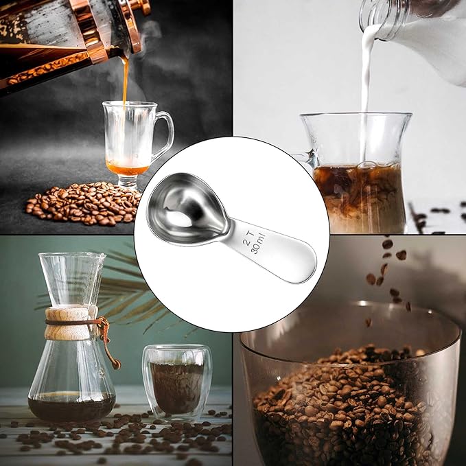 18/8 Stainless Steel Coffee Measuring Spoon 2 Tablespoon Coffee Scoop Short Handle Measuring Spoon for Ground Coffee Tea Sugar Flour Exact Measuring Spoons (30ml)