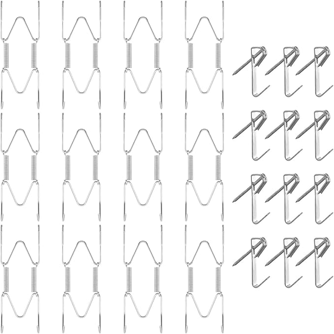 Bilillo 12 Pieces Invisible Heavy Duty Plate Holder, Stainless Steel Plate Hangers for The Wall, Plate Hangers for Display with Wall Hooks, Suitable for 4-5 inch Decorative Plattes and Arts (Silver)