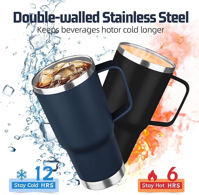 20 oz Tumbler with Handle Stainless Steel Insulated Coffee Tumbler with Lid and Straw Double Wall Vacuum Insulated Coffee Mug Leak Proof Travel Mug Tumbler for Hot and Cold Drink, Mix Color-10