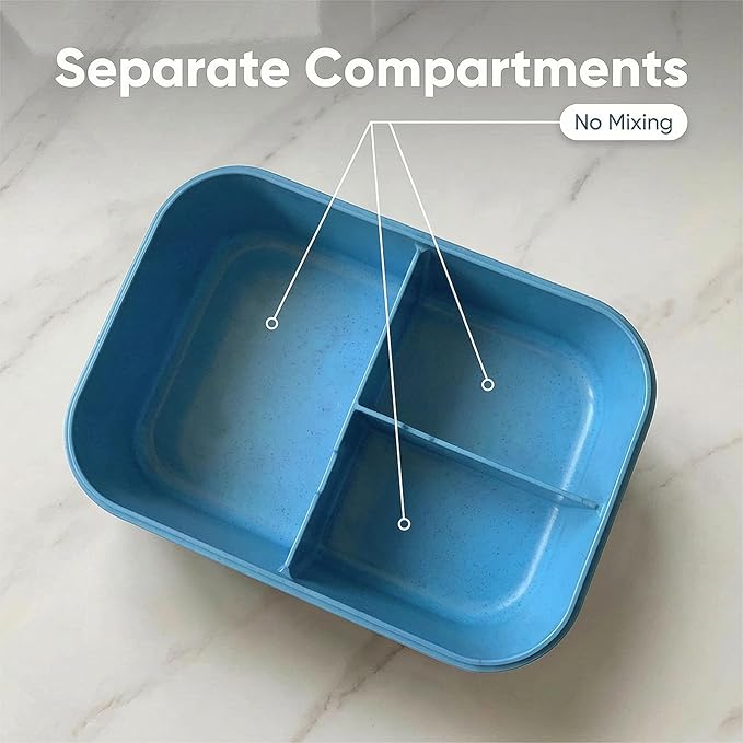 MISS BIG® Bento Box Adults–Portable Lunch Box with Compartments,Leak-Resistant Wheat Material Lunch Container for Meal Prep, Work, office,Picnic,Home - Microwave & Dishwasher Safe (1900ml Nile Blue)