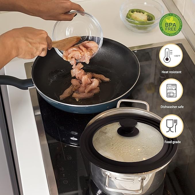 Ydeapi Universal Lid for Pots, Pans and Skillets, Pot Lid With Heat Resistant Silicone Rim and Tempered Glass,Fits 9.5", 10", 11" Diameter Pots and Pans