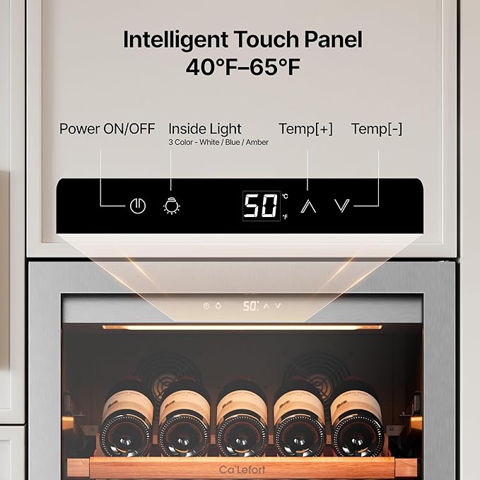 Ca'Lefort 166 Bottle Wine Fridge - 24 Inch 40-65°F Wine Cooler with Glass Door & Bottom Drawer, 14 Adjustable Shelves & 3 LED Lights, Energy Star Certified Built-in/Freestanding for Home/Bar/Kitchen