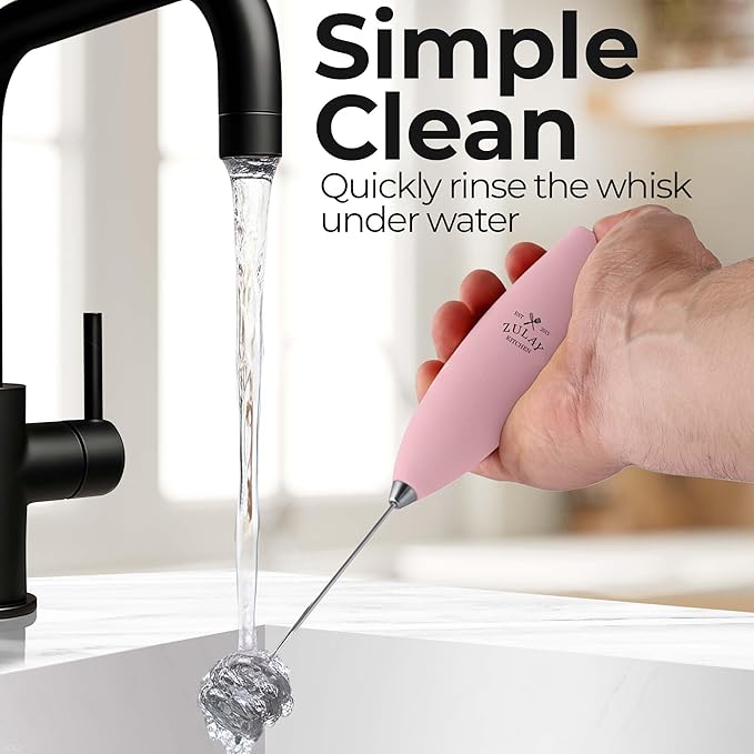 Zulay Kitchen Patented Tornado Triple Whisk Milk Frother with 4 Duracell Batteries – Handheld Foam Maker for Coffee, Lattes, Matcha & Hot Chocolate – Rich, Creamy Froth in Seconds - Candy