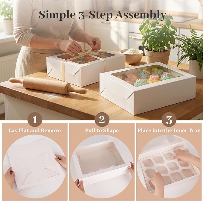 VGOODALL 2PCS White Cupcake Container, 12 Count with Window Boxes Holding 24 Pastry Box for Birthday Holiday Party Bakery Supplies