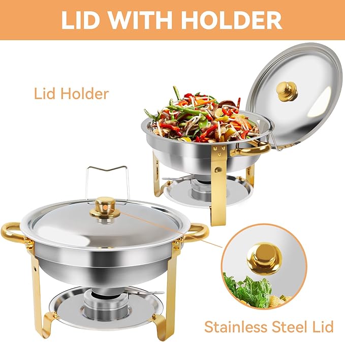 4.8 QT 4PC Chafing Dishes for Buffet with Lid, Round Chafing Dishes for Buffet, Catering Supplies Buffet Display, Serving Trays for Gatherings, Stainless Steel Food Wamer Server for Wedding (4)