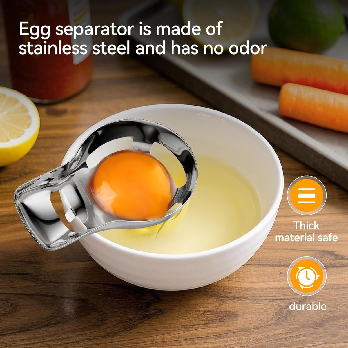 Egg Yolk Separator，Egg Separator for Raw Eggs,Food Grade Stainless Steel Egg Yolk White Separator, Kitchen Baking Gadgets