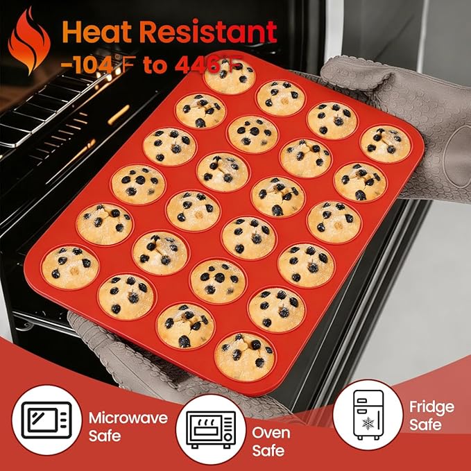 CAKETIME Silicone Mini Muffin Pan 3 Pack 24 Cups Nonstick Mini Cupcake Pan for Baking Muffins Cupcakes Egg Bites Fat Bombs