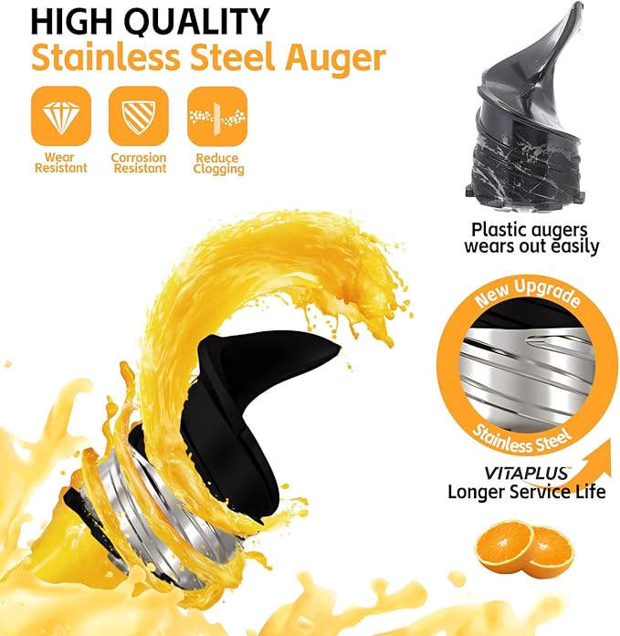 Cold Press Juicer, Upgraded AC Motor Masticating Juicer, Food-Grade Stainless Steel Auger, BPA-FREE Slow Juicing Extractor Machine with Easy Clean 5.8" Feeding Chute for Whole Vegs and Fruits