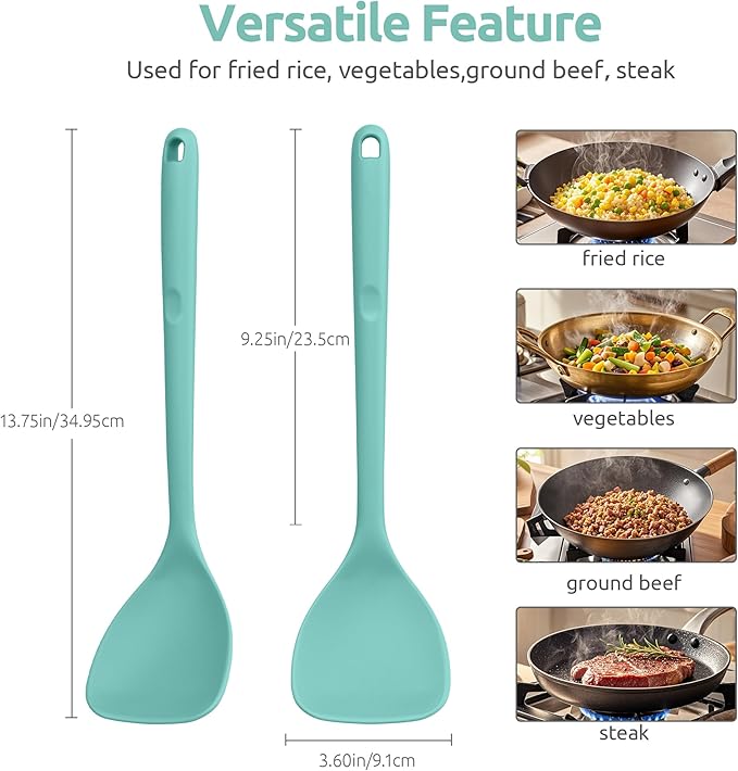 U-Taste 18/8 Stainless Steel Measuring Cups and Spoons Set of 12 (Multi) and 600ºF Heat Resistant 13.76" Long, 3.63" Wide Wok Spatula for Kitchen Stir Fry (Aqua Sky)