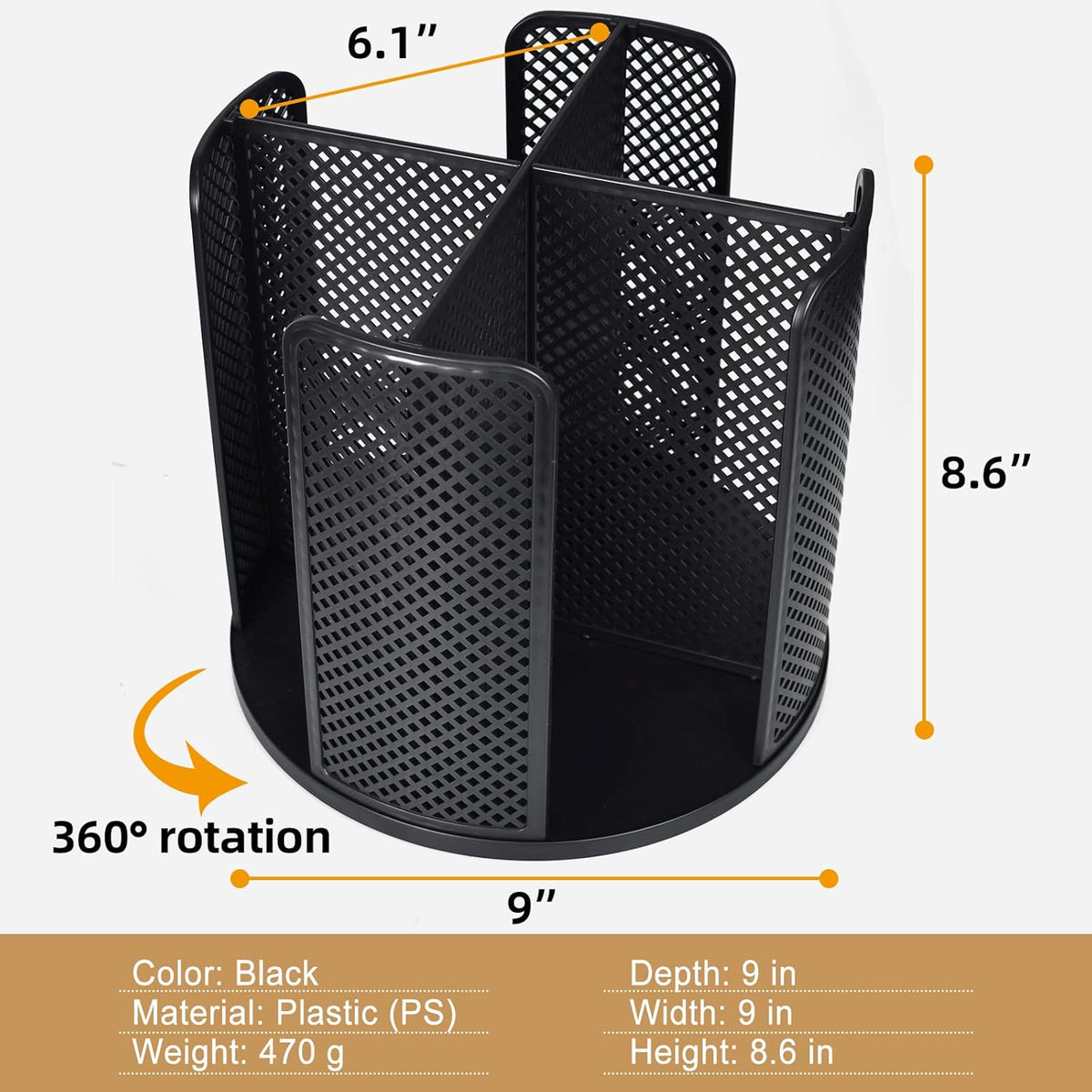 Cup and Lid Organizer, 360° Rotatable Coffee Cup Holder for Disposable Plastic and Paper Cups of 5 to 16 oz, 4 Compartments Detachable Countertop Cup Dispenser Coffee Station, Black