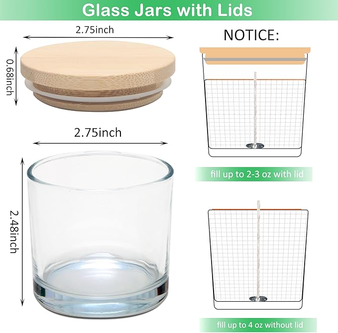 MILIVIXAY 20 Pack 4 OZ Clear Glass Candle Jars with Lids and Candle Making Kits - Bulk Small Empty Candle Jars for Making Candles - Spice, Powder Containers.