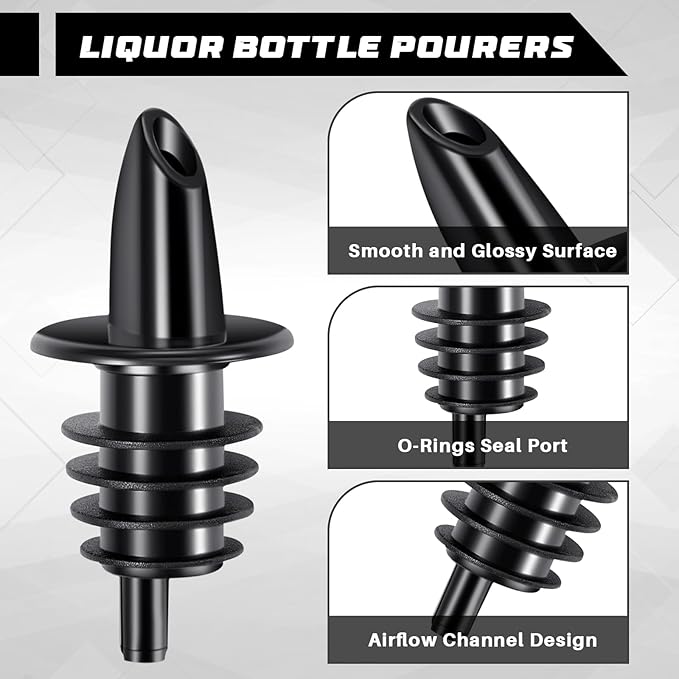 Maxcheck 200 Pcs Pour Spouts for Liquor Bottles, Plastic Pour Spout Bottle Pourers Free Flow Pourers for Alcohol Bars Coffee Shops Pubs Clubs Restaurants Shop Diner (Black)