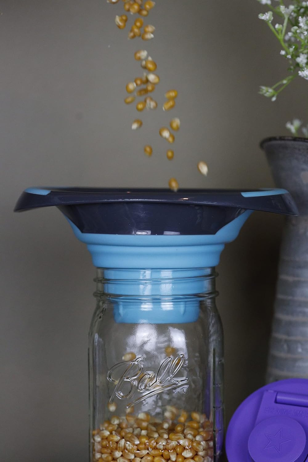Kitchen Canning Funnel – Collapsible Silicone Food Funnel for Wide Mouth and Regular Mason Jars – Flexible Use for Coffee, Liquid, Jam, Cooking, Baking, Crafts - Teal/Gray