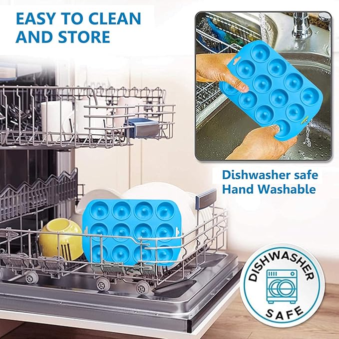 12 hole Silicone Donut Pan, Bite Size Silicone Donut Molds for baking, Mini Donut Mold Heat Resistant, Mini Donut Pan for baking Donuts, Muffin, Cake Biscuit Bagels, Non-stick Bottom, Dishwasher Safe