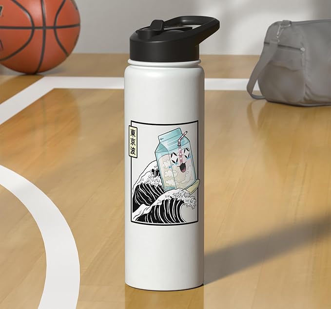 Happy Milk Carton Surfing Kanagawa Wave Kawaii Aesthetic Stainless Steel Insulated Water Bottle