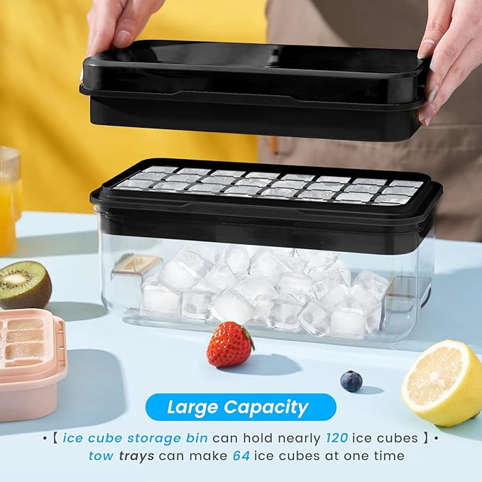 PHINOX Ice Cube Tray, Easy Release Ice Cube Trays with Lid and bin, Ideal for Cocktail Whiskey
