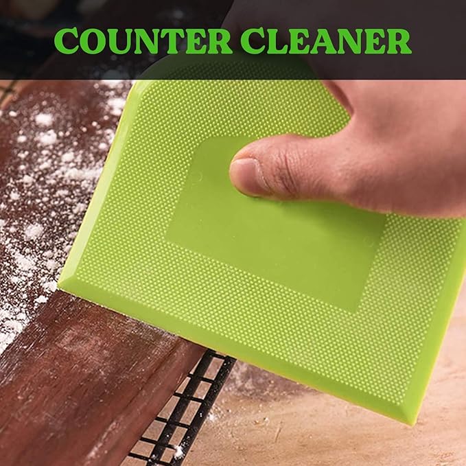 SURDOCA Dough Scraper Bench Scraper - 3P 9.5x6.1" Plastic Flexible Bowl Scraper, Sharp Edge & Angles Cake Scraper. Non-Slip Bakeware Decorating Tools Sculpting & Modeling Tools - White+Yellow+Green