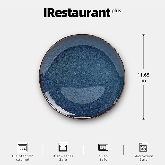 Organic Shape Restaurant Dinner Plates 11.65", Commerical Grade Catering Stoneware Plates in Ir-regular Organic Shape, Chip & Scratch Resistant, Glossy Reactive Glaze Blue, Case of 12