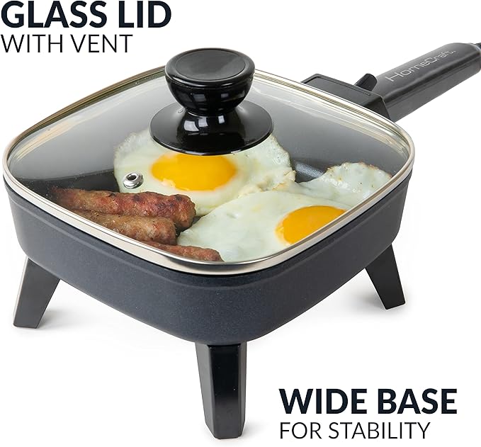 HomeCraft 7-Inch Electric Non-Stick Skillet, Adjustable Temperature Control, Cool-Touch Handle with Tempered Glass Lid, Perfect For Healthy Keto & Low-Carb Diets, Rice Bowls, & Eggs
