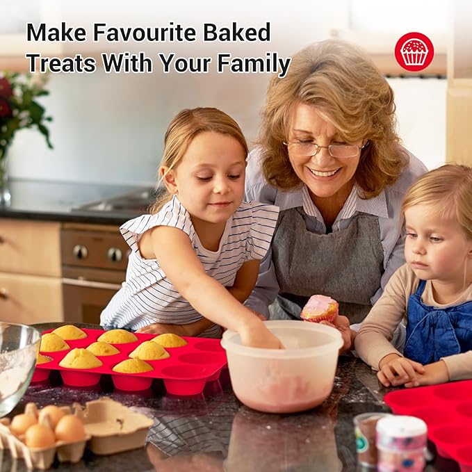 Redfly 3 Pack Silicone Muffin Pans for Baking & Cupcake Pan - 12 Cup Regular Size Silicone Molds, BPA Free Egg Bites Mold