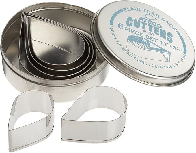 Ateco Plain Edge Tear Drop Cutters in Graduated Sizes, Stainless Steel, 6 Pc Set