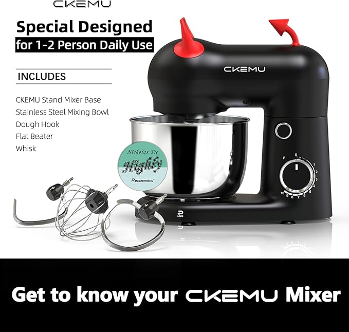 Stand Mixer, Compact & Space-Saving, Stainless Steel Bowl, Unique & Playful Design, Effcient 300W Motor, Dishwasher-Safe Attachments, SM-2549A (Black)