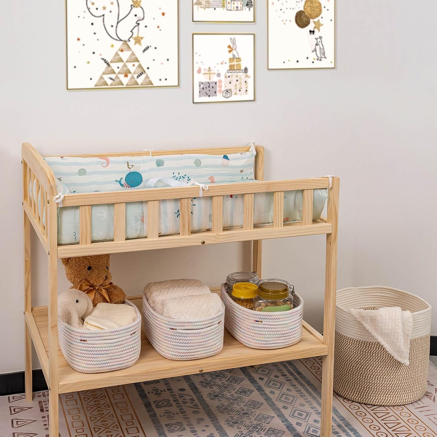 CubesLand Rectangle Woven Cotton Rope Organizer, Small Rainbow Basket for Kids, Baby & Pets' Toys, Shelves Storage