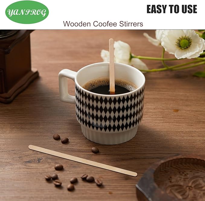 Wooden Coffee Stirrers Individually Wrapped 5.5" Coffee Stir Sticks 100 Pcs, Natural Birch Round End Thick Birch Wood Eco-Friendly Suitable for Coffee, Cocktail and Hot Drinks