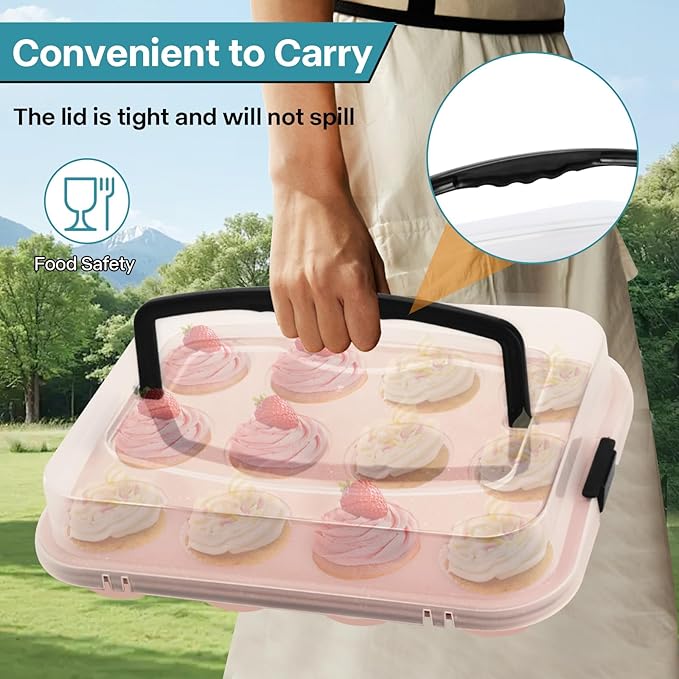 2-Pack Pink Cupcake Pan with Lid, 12-Cup Nonstick Cupcake Baking Pan with Handle for Easy Baking and Travel – Perfect Cupcake Pan for Parties, Birthdays, and Gifting