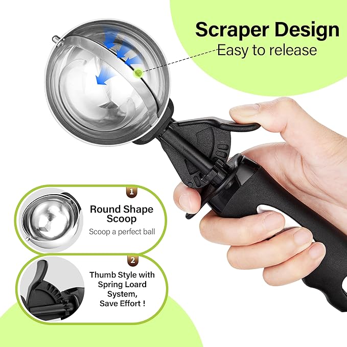 Ice Cream Scoop with Trigger, 5 Tbsp Cookie Scoop for Baking, 2.45 Oz Cookie dough Scooper, Large Ice Cream Scooper, Stainless Steel Portion Scoop, 72.7 ml