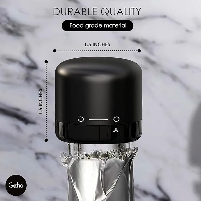 GOCHA | Vacuum Built-in Wine Preserver | Universal Champagne & Wine Saver | 1.5 inch Silicone Twist Top | Reusable, Leak Proof Stainless Steel Sealer | (Pack of 1)