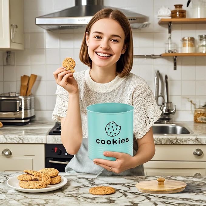 Blue Cookie Jars with Lids Airtight, 1.5 Gallons Cookie Tins, Large Cookie Jar for Kitchen Counter Decorative for Farmhouse, Christmas, and Gift Giving Cookie Storage Containers