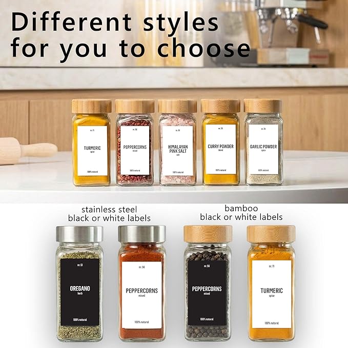 Deco haus Glass Spice Jars with Label 36x4oz [WHITE LABELS incl] Spice Containers with Labels, Shaker Lids & Funnel - Empty Herb Seasoning Containers, Small Seasoning Bottles for Herb with Lid