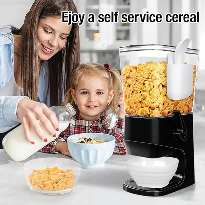 Cereal Dispenser Countertop Wath Bowls and Spoons Cereal Containers Storage for Pantry Snack Organizer Dry Food Storage Container with Lid for Kitchen Organization Oatmeal Nut Granol（Black 1 pack ）