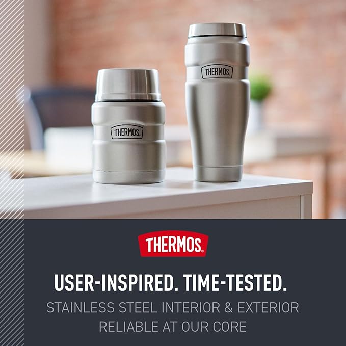 THERMOS Stainless King Vacuum-Insulated Food Jar with Spoon, 16 Ounce, Matte Stainless Steel