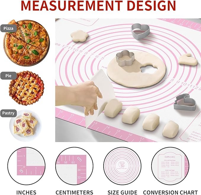 Non-stick Silicone Pastry Mat, Extra Large Baking Mat for Cookie Bread Pizza Pie Crust, Silicone Dough Mat for Rolling, Non-slip& Heat Resistant