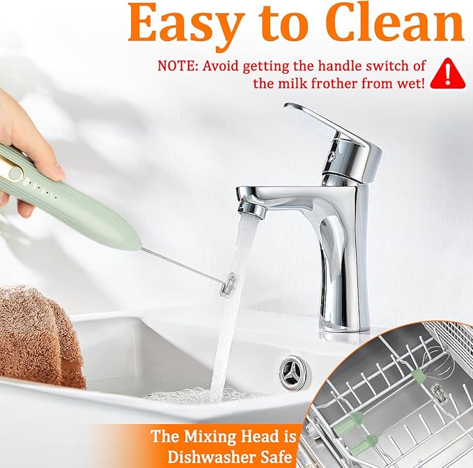 TonJin Frother Wand Rechargeable USB-C Milk Frother Handheld Mixer Electric with 2 Whisk Heads, 3 Speeds Adjustable Coffee Drink Mixer for Lattes, Matcha, Hot Chocolate, Egg, Matcha(Green)