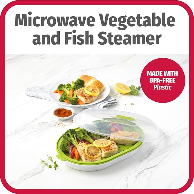GoodCook Everyday Microwave Food Steamer – Vegetable & Fish Cooker, Preserves Vitamins & Nutrients, Quick Dinner & Meals, Adjustable Steam Release Vent