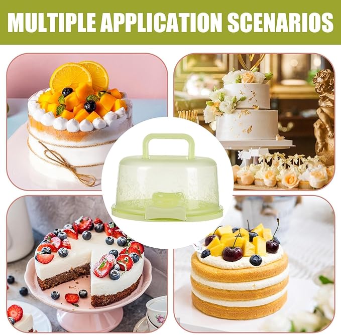 Cake Carrier With Handle - Food Grade Transparent Cover Cake Boxes | Reusable Cake Boxes | Two Sided Cake Holder | Cake Carrier With Lid Pie Cake Carrier Of Pp Polypropylene Material, Green