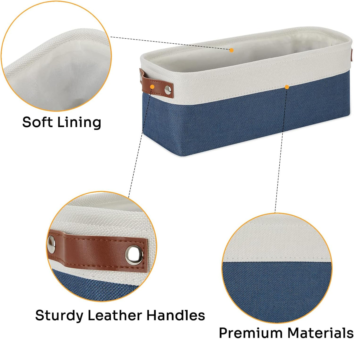 DULLEMELO Toilet Paper Baskets for Storage 15"x6"x5.5" Small Rectangular Baskets for Towels [2 Pack] Collapsible Fabric for Organizing Closet,Shelf,Toys (White&Blue)