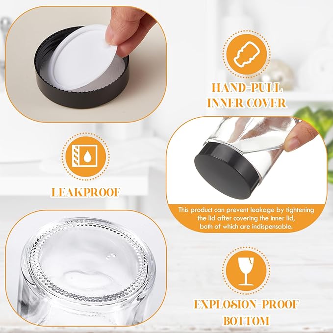 Domensi 24 Pcs Bulk 6oz Glass Jars with Lids Leakproof Round Airtight Empty Cosmetic Jars with Inner Liners Lid for Storing Lotions Spices Ointments Food Storage (White Black)