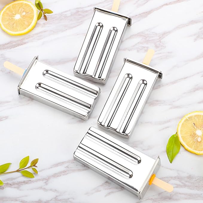 Stainless Steel Popsicle Molds, Set of 6 Ice Cream Maker, Ice Pop Molds With Holder, Metal Reusable Homemade Popsicle Molds with Sticks and Bags (Flat Head, with Slot)