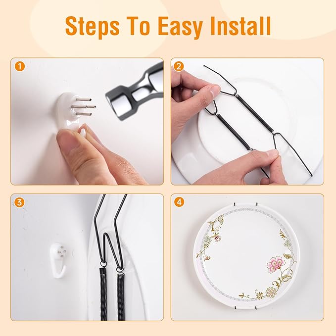 3 Pack Plate Hangers for The Wall, Suitable for 8-10 inch Art Plate, Stainless Steel Invisible Heavy Duty Wire Plate Holder with Wall Hooks, Plate Hangers for Displaying Plates, Platter, Dish, Black