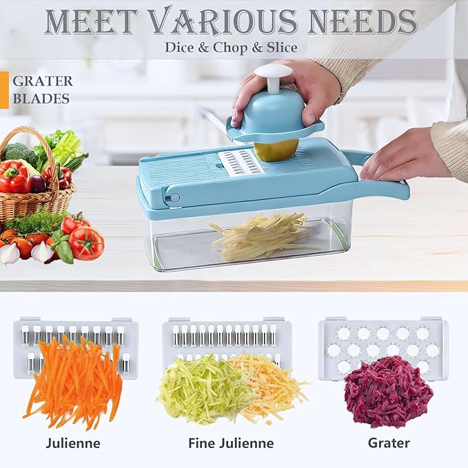Pro-Series 16-in-1 Vegetable Chopper, Dewpeton Mandoline Slicer, Veggie Chopper, Food Chopper with Container, Vegetable Cutter Chopper & Spiralizer for Onion Salad (Home Essential Gadget & Kitchen)